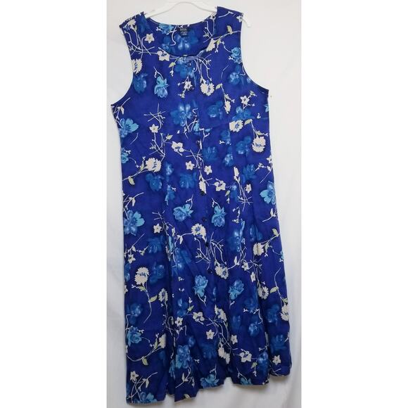 D.P.S. New York Maxi Dress Vintage Button Down Floral Hawaiian Sleeveless Sz XL - Picture 1 of 8